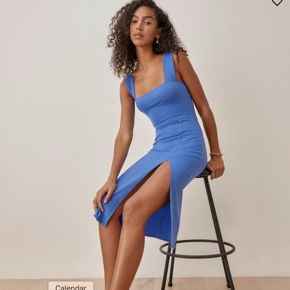 Reformation Blue Midi Dress with Side Slit